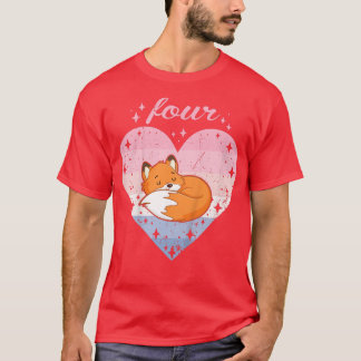 Kids 4 Year Old Cute Fox Birthday Girl 4th B-day T T-Shirt