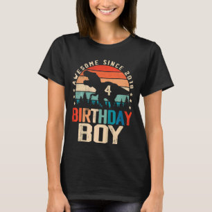 Kids 4 Year Old Dinosaur 4th Birthday Boy Awesome  T-Shirt