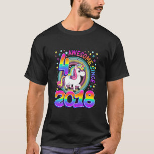 Kids 4 Year Old Girls Cute Unicorn Awesome Since 2 T-Shirt