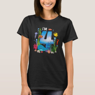 Kids 4 Year Old Ocean Life Whale Dolphin Shark 4th T-Shirt