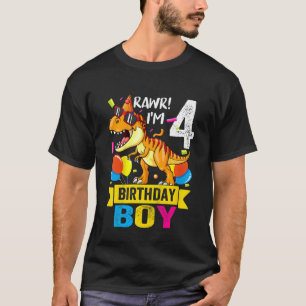 Kids 4 Year Old Rawr I'm 4th Birthday Boy Dinosau T-Shirt