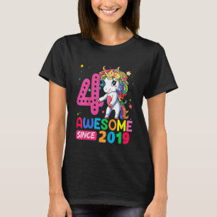 Kids 4 Year Old Unicorn Flossing 4th Birthday Girl T-Shirt