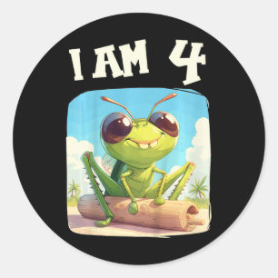 Kids 4 Years Old 4 Birthday Crickets Boy Girl Cric Classic Round Sticker