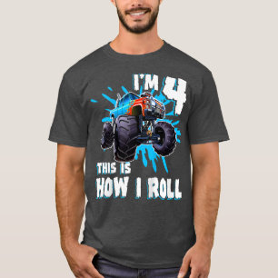 Kids 4 Years Old Boy Monster Truck Birthday Party  T-Shirt