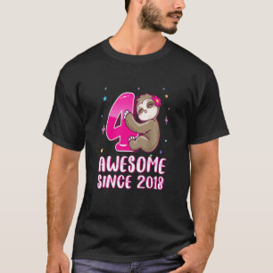 Kids 4 Years Old Cute Pink Sloth 4th Birthday Girl T-Shirt