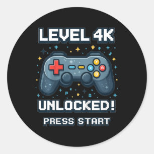 Kids 4k Boys Ck To School Retro Gamer 4k Unlocked  Classic Round Sticker
