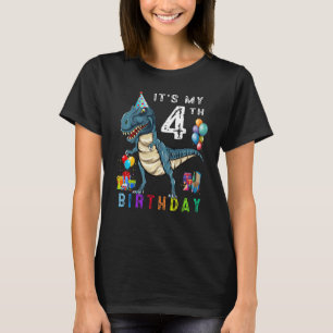 Kids 4th Birthday 4 Year Old Boy Dino Rex Dinosa T-Shirt