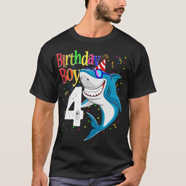 Kids 4th Birthday Boy Shark s 4 JawSome Four Tees  (Front)