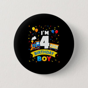 Kids 4th Birthday Boy Train Four 4 Year Old Birthd 2 Inch Round Button