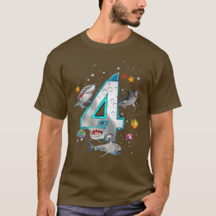 Kids 4th Birthday Boys Shark 4 years Old Ocean Sha T-Shirt