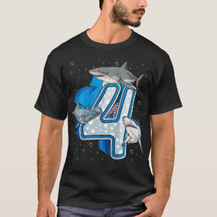 Kids 4th Birthday Boys Shark 4 years Old Ocean Sha T-Shirt