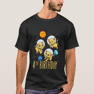 Kids 4th Birthday Cat Birthday Space Lover Kids Pa T-Shirt