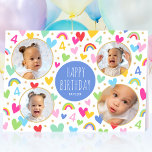 Kids 4th Birthday Cute Rainbow Photo Hearts Blue Card<br><div class="desc">Celebrate the magic of turning four with this cute personalized greetings card! A fun and colourful design featuring four of your favourite photos and lots of rainbows, hearts and stars. The phrase "Happy Birthday" and the recipient's name are in the middle, and the all-important birthday age is repeated throughout the...</div>