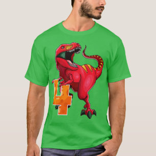 Kids 4th Birthday  Dino T Rex 4 Years Old Dinosaur T-Shirt