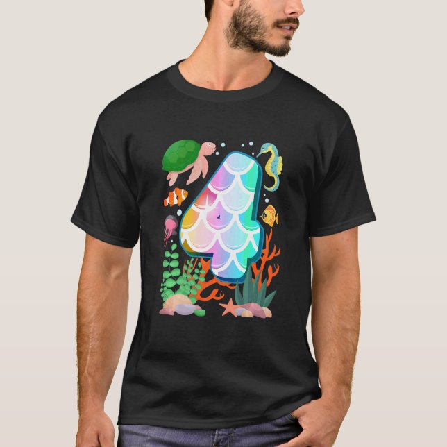 Kids 4th Birthday Fish Tetra Aquarium Underwater B T-Shirt (Front)