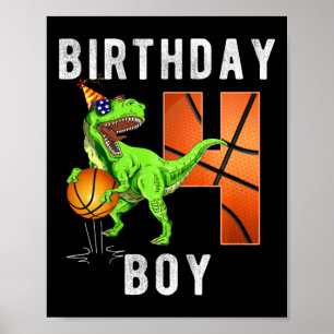 Kids 4th Birthday For Boy Bysketbyll 4 Years Old K Poster