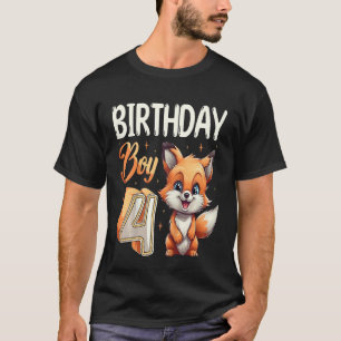 Kids 4th Birthday Fox Animal boy Fox B day 4 year T-Shirt
