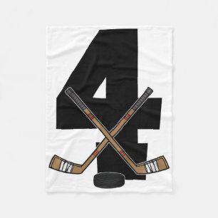 Kids 4th Birthday Ice Hockey Kids Toddler Boys Ice Fleece Blanket
