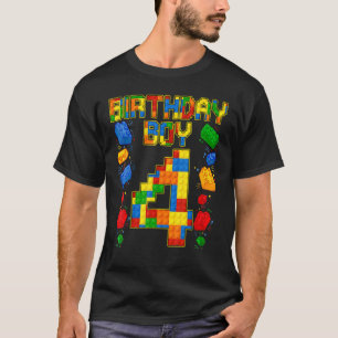 Kids 4th Birthday Master Builder 4 Years Old Block T-Shirt
