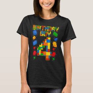 Kids 4th Birthday Master Builder 4 Years Old Block T-Shirt
