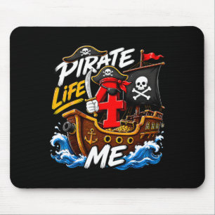Kids 4th Birthday Pirate 4 Years Old Boy Theme Mouse Pad