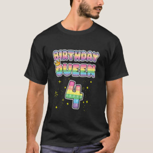 Kids 4th Birthday Queen 4 Cool Popper Number Pop T-Shirt
