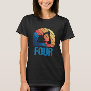 Kids 4th Birthday Retro Excavator Construction Veh T-Shirt