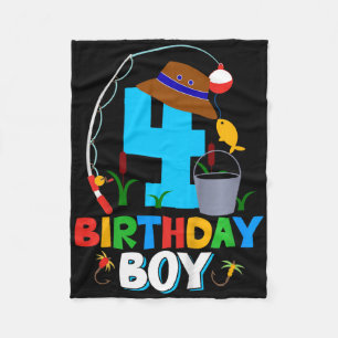 Kids 4th Birthday Shirt Boy Fishing Fish Bday Part Fleece Blanket