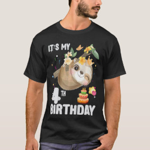 Kids 4th Birthday Sloth Girl Party Cute Sloth 4 Y T-Shirt
