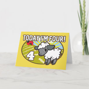 Kid's 4th Birthday Today I'm Four! Cute Lamb Card