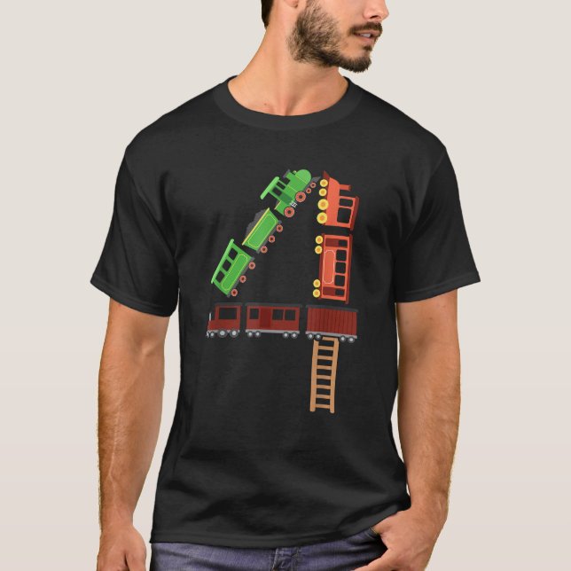 Kids 4th Birthday Train Boys Girls Fun 4 Year Old  T-Shirt (Front)