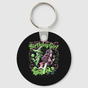 Kids 4th Birthday Witch Pink And Green 4 Years Old Keychain