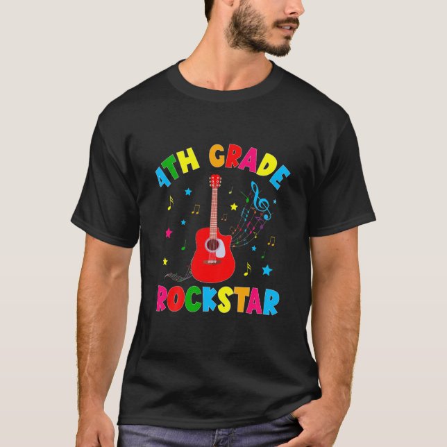 Kids 4Th Grade Rockstar Electric Guitar Back To Sc T-Shirt (Front)
