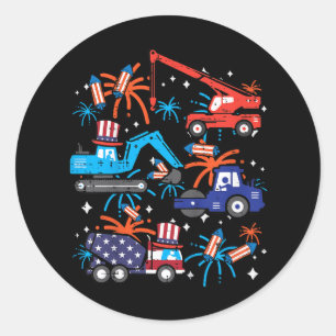 Kids 4th July Construction Trucks Vehicle Patriot Classic Round Sticker