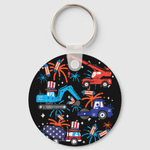 Kids 4th July Construction Trucks Vehicle Patriot  Keychain
