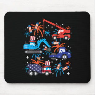 Kids 4th July Construction Trucks Vehicle Patriot  Mouse Pad