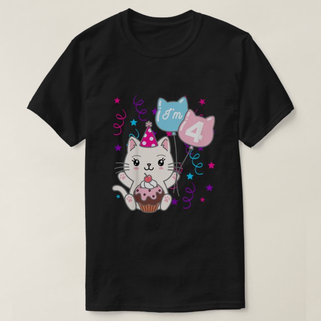 Kids 4th Kitten Birthday Girl Cat theme for 4 four T-Shirt (Design Front)