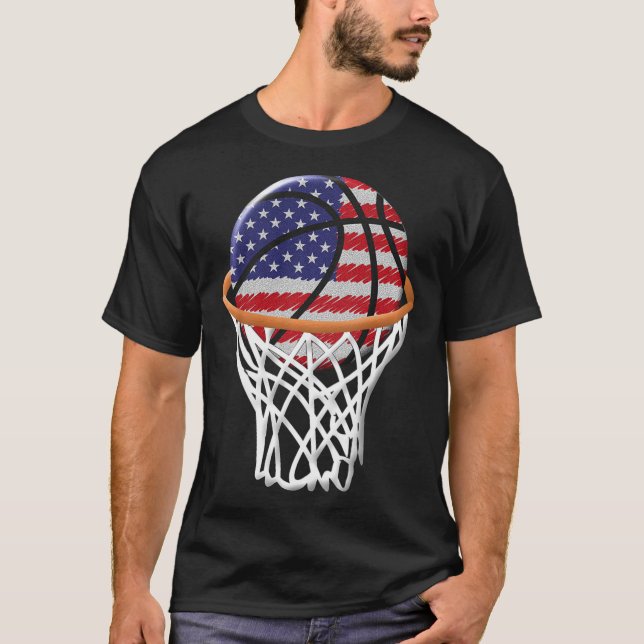Kids 4th Of July Bysketbyll Usa Flag Kids Youth Bo T-Shirt (Front)