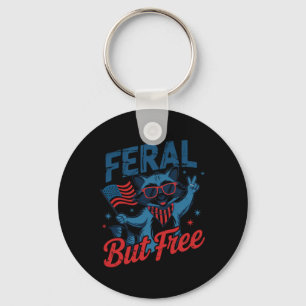 Kids 4th Of July Feral And Free Funny Raccoon Usa  Keychain