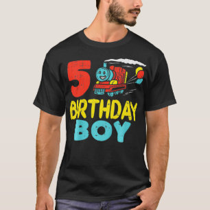 Kids 5 Birthday Boy Train Cute Boys 5th Birthday K T-Shirt