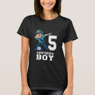 Kids 5 Year Old 5th Birthday Boy Dabbing Police F T-Shirt