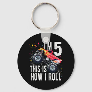 Kids 5 Year Old  5th Birthday Boy Monster Truck Ca Keychain
