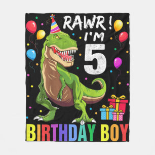 Kids 5 Year Old 5th Birthday Boy T Rex Dinosaur Fleece Blanket