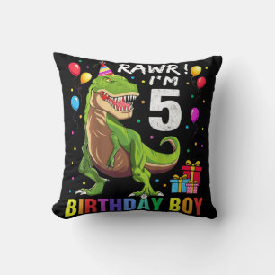 Kids 5 Year Old 5th Birthday Boy T Rex Dinosaur Throw Pillow