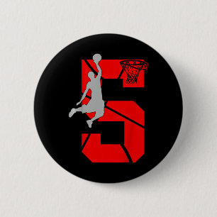 Kids 5 Year Old 5th Bysketbyll Birthday Partytheme 2 Inch Round Button