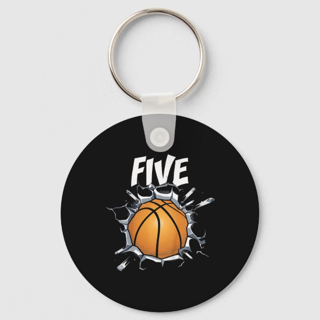 Kids 5 Year Old Basketball Birthday Party Theme 5t Keychain (Front)