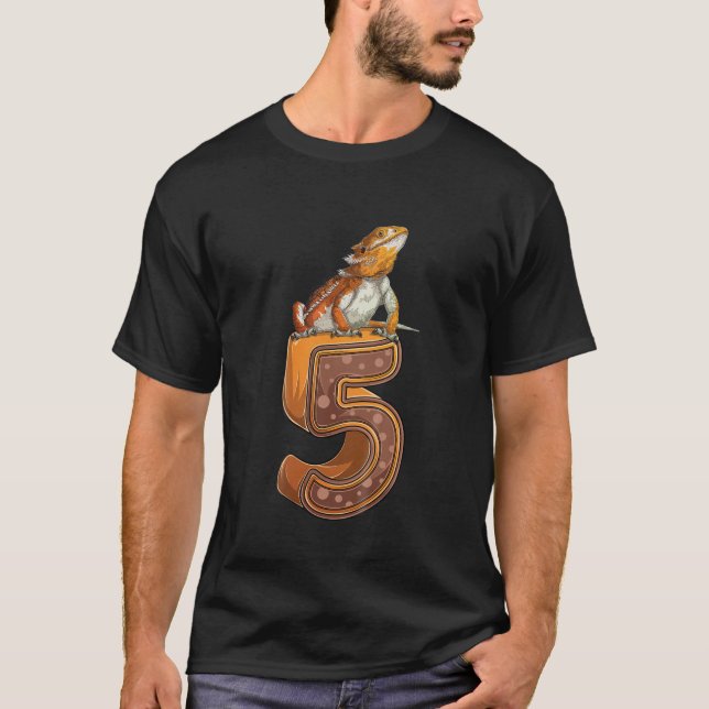 Kids 5 Year Old Bearded Dragon Reptile 5Th Birthda T-Shirt (Front)