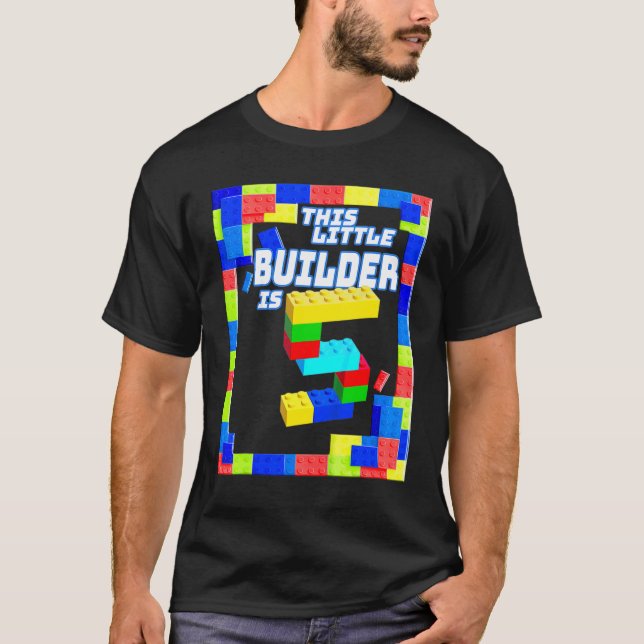 Kids 5 Year Old Building B Locks Birthday Brick 5t T-Shirt (Front)