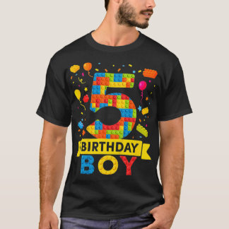 Kids 5 Year Old Building Blocks 5th Birthday Boy T-Shirt