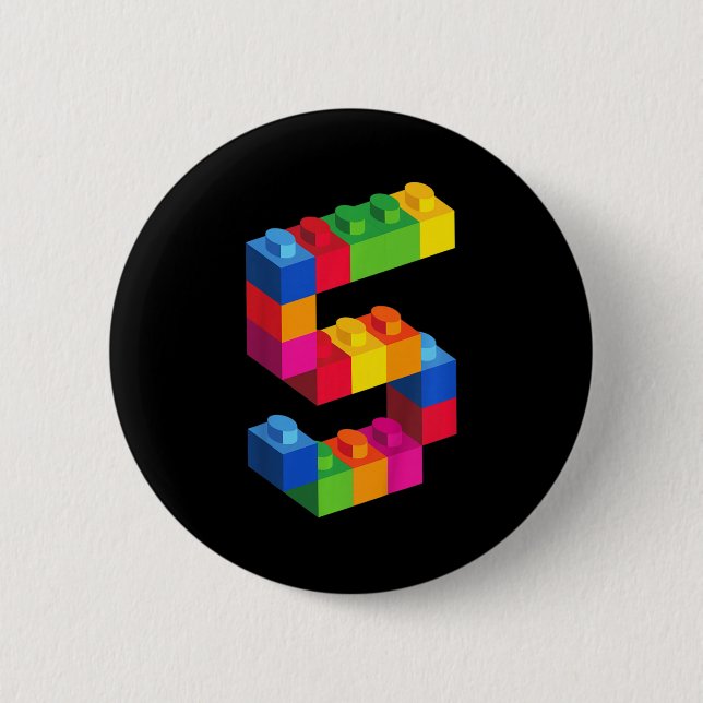 Kids 5 Year Old Building Blocks Birthday  Bricks 5 2 Inch Round Button (Front)